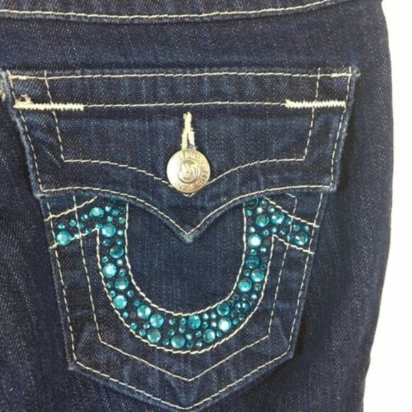 True Religion Jeans Women Size 24 Billy Flap Pocket Sparkle Butt Bling Crystals - Picture 7 of 14